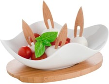 Brandani Antipastiera Nuvola 55443 legno e ceramica bianca c/forchettine Pz.15