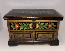 Cassettiera antica cinese 2 cassetti portagioie Tole dipinta a mano arte popolare decorata