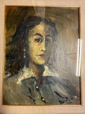 DIPINTO SCONOSCIUTO  OLIO SU TELA SIGNORA RAGAZZA DONNA BORGHESE RITRATO 50x60cm