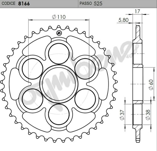 Corona acciaio passo 525 - corona,
