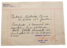 FRATTA-FORLI'(?) V.MELDOLA CORPO POLACCO WW2 RICEVUTA  OCUPATO CAMERA 1944-45-