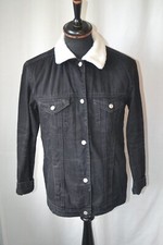 Giacca western vintage Stradivarius Sherpa denim nero taglia S pelliccia sintetica collo foderato