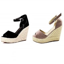 Scarpe Tacco alto Donna Sandali Sexy Comodi Eleganti Beige Zeppa In Corda