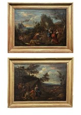 Coppia di paesaggi con figure