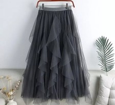 Gonna Lunga Tulle Grigio