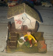 PAESAGGIO PRESEPE PRESEPIO SUGHERO CARTONE LEGNO + STATUINA + GALLO ANNI 80