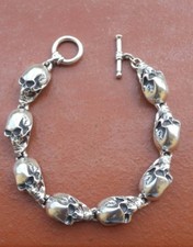 BRACCIALE UOMO ARGENTO 925 massiccio fatto a mano teschi catena 58 gr 