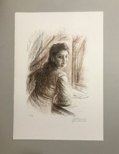 Ferdinando Quintavalla – Litografia originale “Ritrat femminile” su carta Pescia