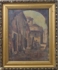 Antico Dipinto Olio su Cartone