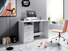 Scrivania moderna bianca 3 cassetti per studio, ufficio, cameretta