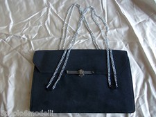 POCHETTE  IN CAMOSCIO BLU CON ELEGANTE CATENELLA   VINTAGE