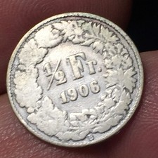 Svizzera Argento 1/2 Franco 1906 B HELVETIA