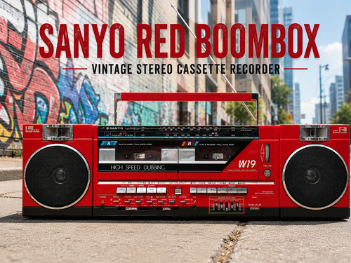 Sanyo red boombox - sanyo,