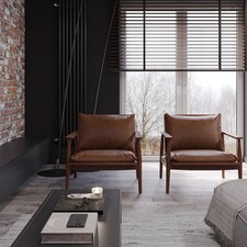 Poltrona Marrone in Vera Pelle e Legno di Acacia