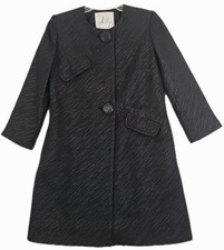 Cappotto lungo Milly~donna taglia 4~un originale nero/argento tranch manica 3/4 2 bottoni