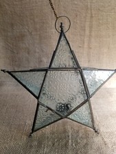 Vecchia lanterna da appendere portacandele tea light stella vetro 12" look vintage