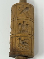 Antico rullo pasticceria in legno intagliato a mano stampa burro 12,5” disegni aquila e uccellino