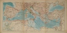 Carta geografica. Mappa IL MEDITERRANEO linee italiane di navigazione anni 70