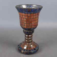 Vaso Vetro Coppa Con Vetri Piombati Mosaico Arancio Iridescente Vintage 1970