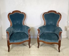 ANTICA COPPIA POLTRONA PRIMI 1900 LUIGI FILIPPO ARMCHAIR LEGNO STOFFA DIVANO