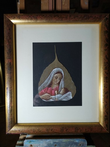 Quadro con foglia - , dipinta