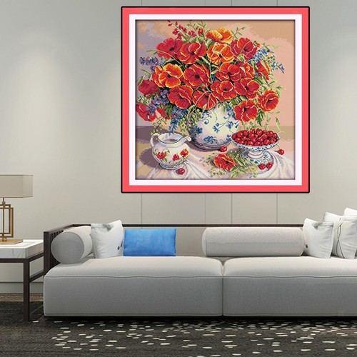 Kit punto croce timbrato fiori - kit,