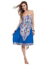 Donna Abito da Spiaggia Fiori Blu Tribal Parero Vestito Estivo Fascia S/M