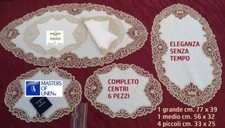 CENTRI LINO FATTI A MANO PIZZO TOMBOLO E CANTU' COMPLETO 6 PEZZI OVALI