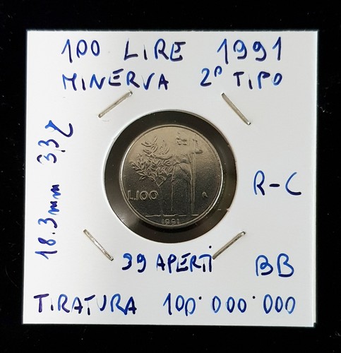Italia 100 lire 1991 - 100, minerva