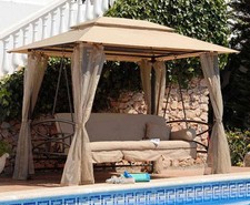 MEGA GAZEBO LETTO RECLINABILE FERRO ESTERNO GIARDINO DONDOLO DIVANO TENDONE -ITA