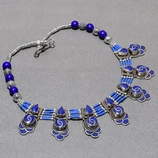 Collana Nepalese Lapislazzuli Gemma Boemia Etnica Tribale Gioielli 18" SR 6775