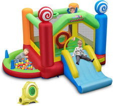 Castello Gonfiabile per Bambini Con Soffiatore 680W, Tema Caramelle, Parco Gonfi