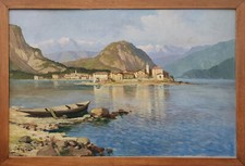 NON IDENTIFICATO VEDUTA DEL LAGO MAGGIORE olio su tavola Anni '40 cm. 100 x 65