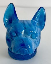 Statuina Bulldog testa di cane in vetro con scorie blu Boyd cane toro francese