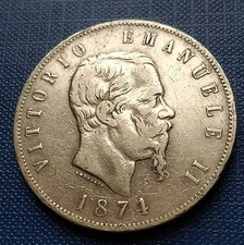 MONETA REGNO V.E.II 5 LIRE 2°TIPO 1874 MILANO ,AG 24,87 GR,CONS. COME DA' FOTO