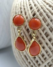 Antichi Orecchini A Goccia  Vero Corallo di Sardegna Rosso  Argento 925 Dorato
