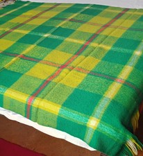 Plaid in lana disegno a scacchi sul verde/giallo anni '70