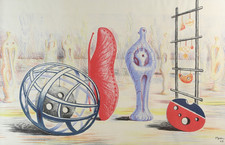 HENRY MOORE, 'OGGETTI SCULTOREI', 1949 STAMPE SCUOLA LITOGRAFIA A COLORI