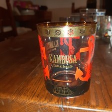 1 BICCHIERE KAMBUSA L'AMARICANTE Vetro serigrafato oro rosso nero vintage