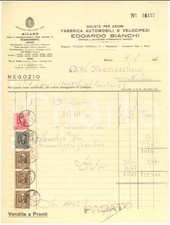 1943 MILANO Società Edoardo BIANCHI Fabbrica automobili e velocipedi *Fattura