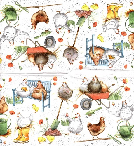Serviettes papier poule - en,