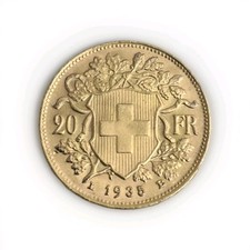 Moneta oro franchi svizzeri - oro, 20