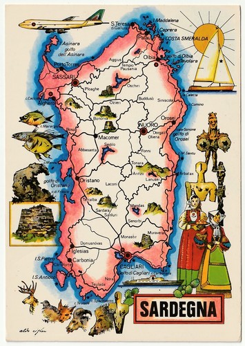 Sardegna cartolina cartina - -,