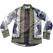 GIVENCHY Camicia Grande Bottone Manica Lunga Nera Pantera Floreale Stampa All Over
