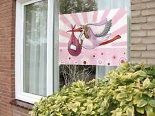 BANDIERA ROSA CICOGNA BABY SHOWER NASCITA FESTA DECORAZIONE 60CM X 90CM