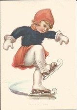 [LKM] CARTOLINA PATTINAGGIO SUL GHIACCIO BAMBINI ILLUSTRATA  ''CENTO ALL'ORA''