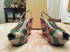 Sandali Sergio Rossi zeppa scarpe pelle anguilla 37 e 1/2 multicolore beige 