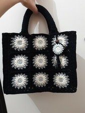 Borsa Granny donna borsa iuta rivestita uncinetto cotone artigianale handmade 