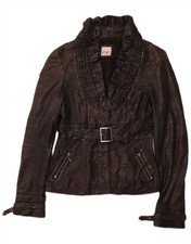 PAOLA FRANI Giacca di pelle donna UK 8 Small Nero CG10