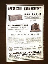 Pubblicità d'epoca Inizi '900 Apparecchio radioricevente Radiola C.G.E.